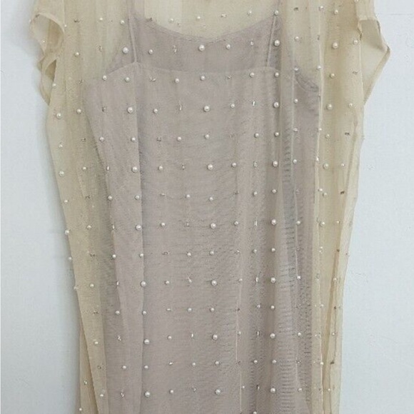 NWT ZARA Nude dress with pearls - Picture 7 of 8
